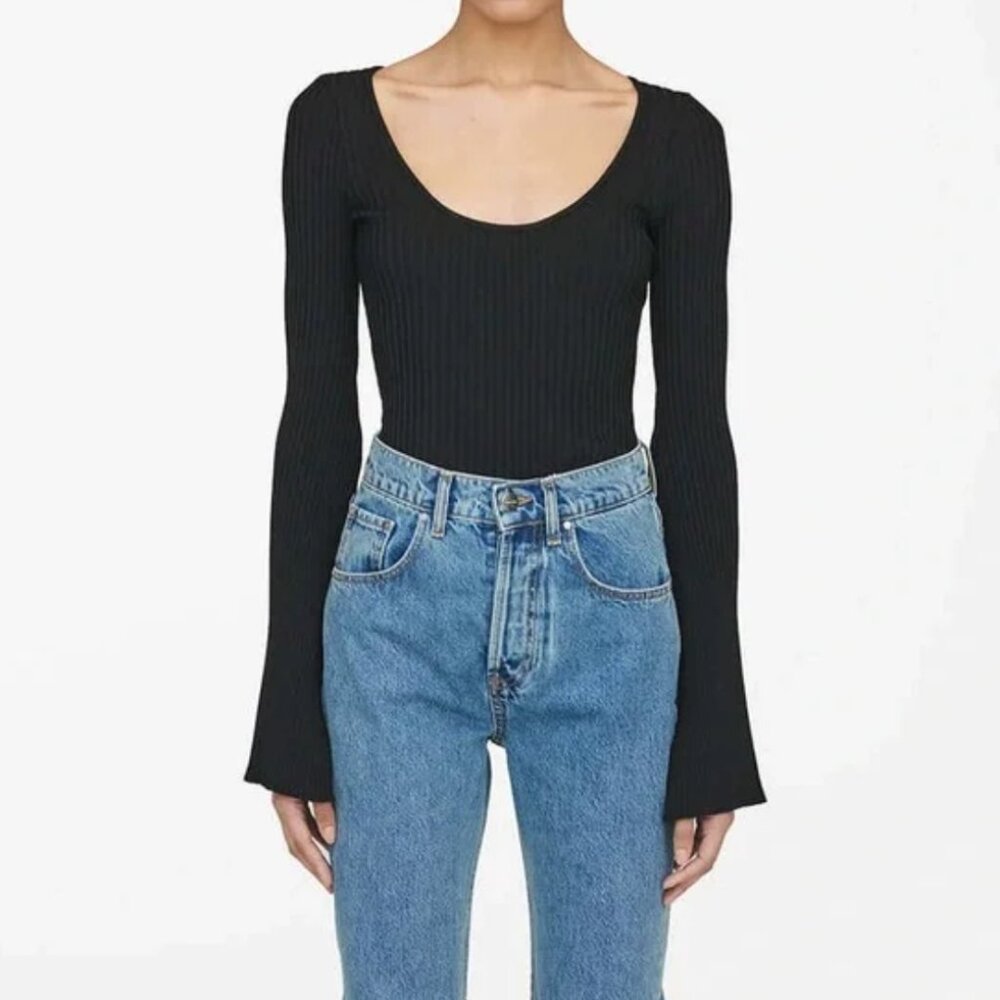 Anine Bing Black Long Sleeve Ribbed Top